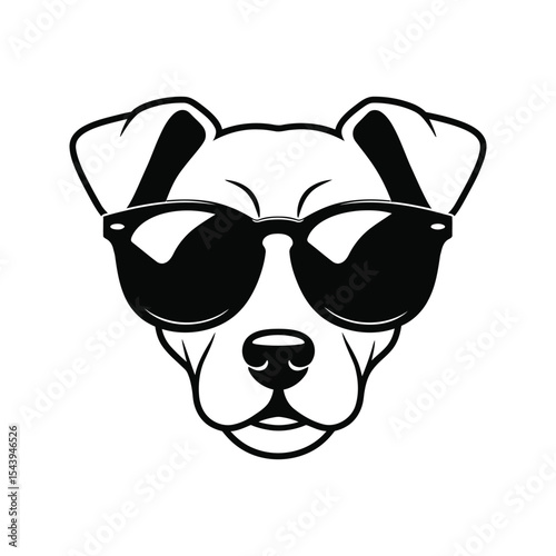 Cool Dog Wearing Sunglasses  Vector Illustration Black and White Dog Face Puppy Canine Pet