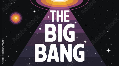 Big bang book cover vector illustration. Science knowledge. Astronomy.