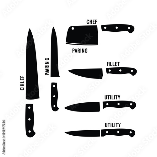 Different Types of Kitchen Knives Chef Paring Fillet Utility Knife Silhouettes