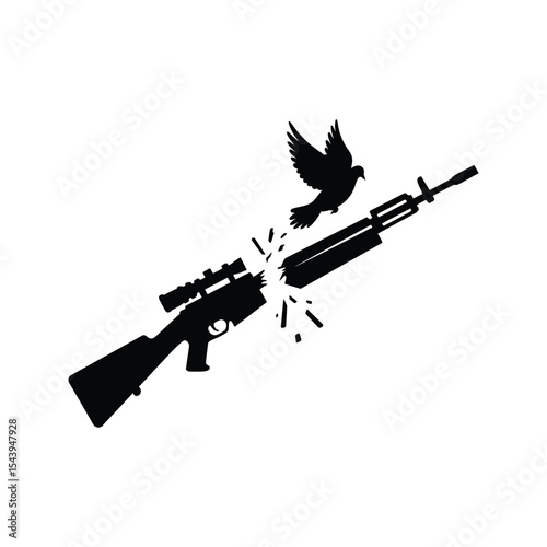 Dove breaks rifle peace symbol antiwar broken gun violence freedom hope vector illustration