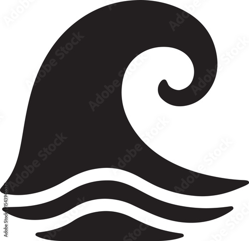 Silhouette vector of ocean wave curl. Ideal for surf, beach, sea, water sports, summer, and coastal design themes.