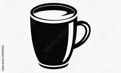 coffee mug silhouette, cup icon vector, black and white illustration