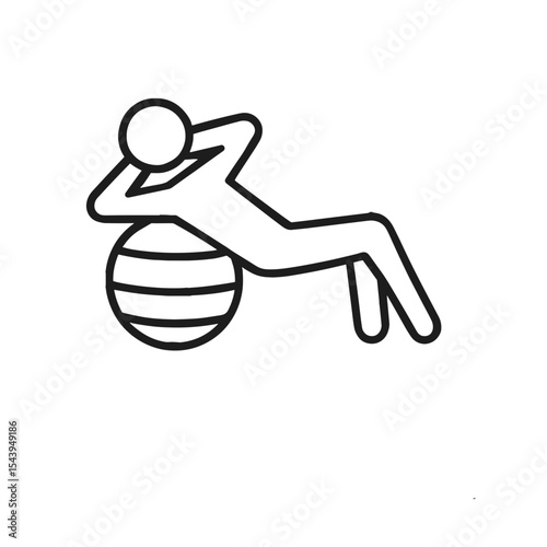 Stick figure relaxing while leaning on exercise ball. Fitball  