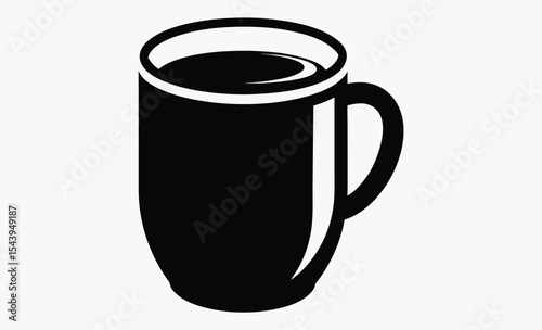 coffee mug silhouette, cup icon vector, black and white illustration