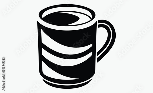 coffee mug silhouette, cup icon vector, black and white illustration