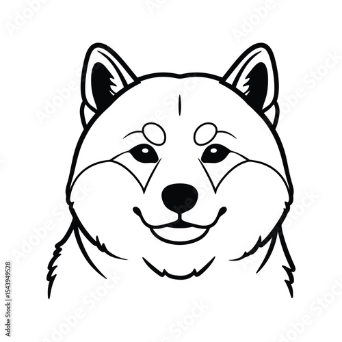 Adorable Shiba Inu Dog Head Black and White Line Art Pet Portrait Dog Illustration Canine Design