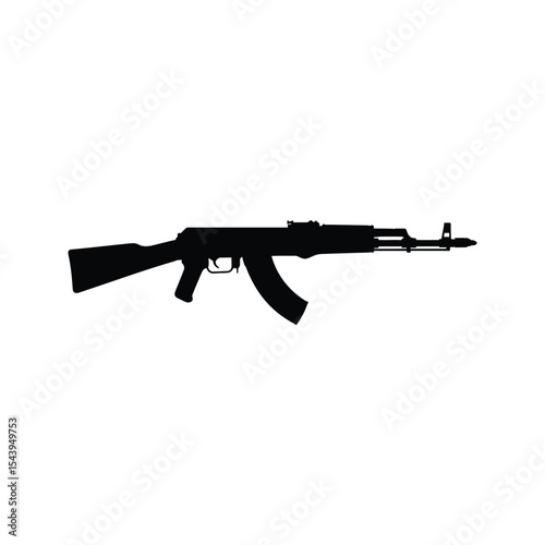 AK47 Silhouette Assault Rifle Military Weapon Black and White Vector Illustration