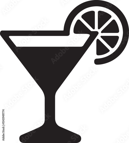 Silhouette vector of lemon slice in cocktail glass. Ideal for drinks, summer, party, bar, and beverage design themes.