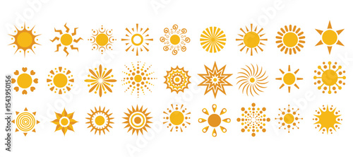 Sun drawn set vector illustration