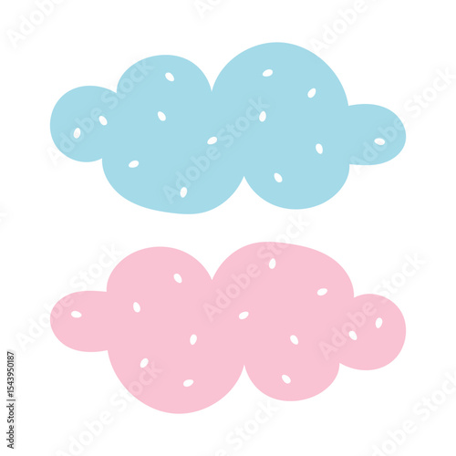 Blue and pink clouds. Vector cute illustration of pink and blue cloud isolated on white background