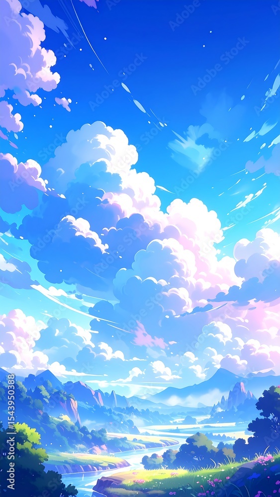 Fototapeta premium Sunny Sky with Lush Valley Landscape.