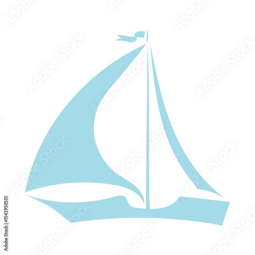 sailboat silhouette. Vector cute illustration Blue sailboat with sails isolated on white background
