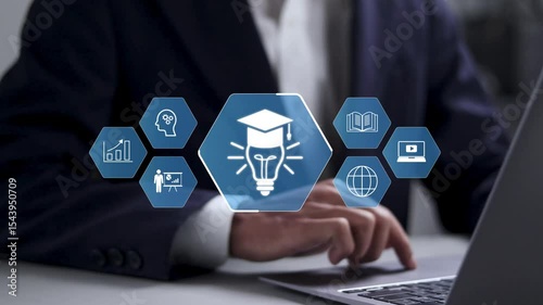 online education technology concept, E-learning education, internet lessons and online webinar, AI-enhanced learning with personalized courses.