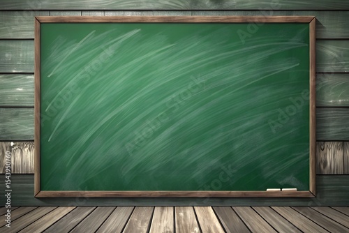 Green Chalkboard on the Background of Wood Texture Wall