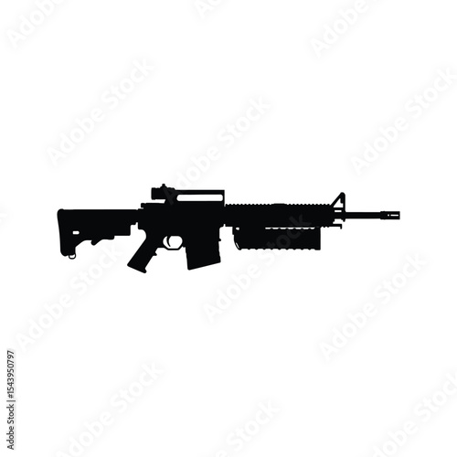 M16 Assault Rifle Silhouette Black and White Vector Graphic Military Weapon Image