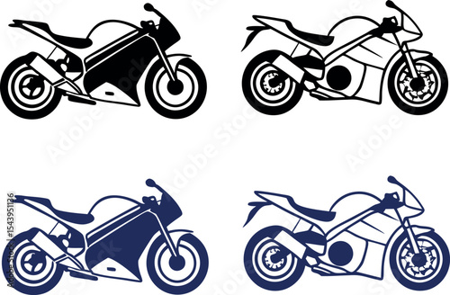 Set of vintage motorcycle vector silhouettes for fast sport motor transportation