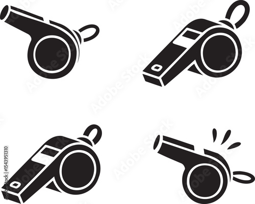Whistle silhouette set vector illustration isolated On Transparent Background