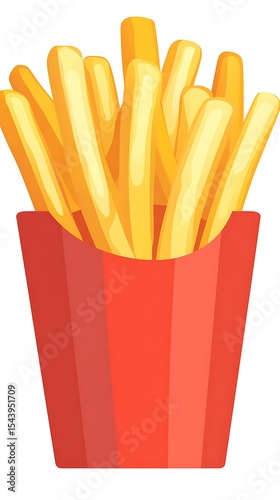 French Fries Cartoon Golden Crispy Fries in Red Container with Transparent Background
