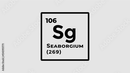 Seaborgium, chemical element of the periodic table graphic animation. Alpha channel. Transparent background motion design. 4K resolution