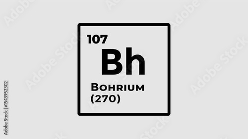 Bohrium, chemical element of the periodic table graphic animation. Alpha channel. Transparent background motion design. 4K resolution