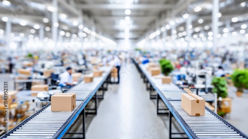 Production facility with automated conveyor system handling packages and preparing for shipment
