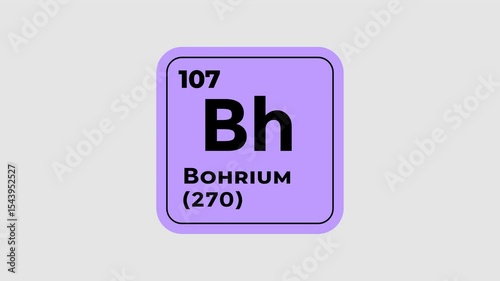 Bohrium, chemical element of the periodic table graphic animation. Alpha channel. Transparent background motion design. 4K resolution