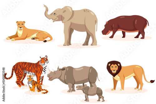 A set of animals of the world on a light background.