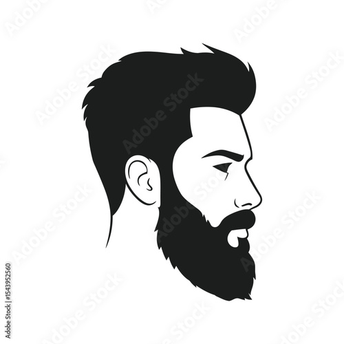 Profile view of a man with a beard and short hair black and white illustration vector graphic masculine style