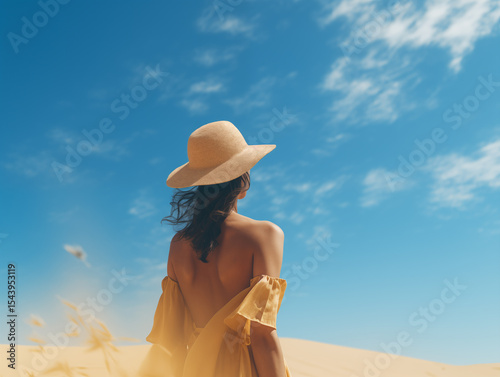 Woman in Straw Hat on a Sunny Beach