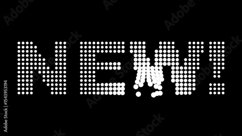 White word NEW on black background