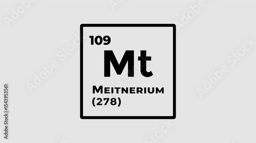 Meitnerium, chemical element of the periodic table graphic animation. Alpha channel. Transparent background motion design. 4K resolution
