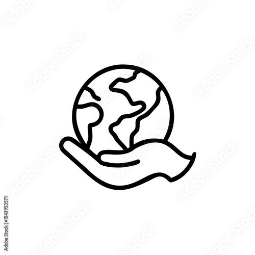 Hand Holding Earth Globe Icon Black Line Art Graphic Environmental Conservation Symbol
