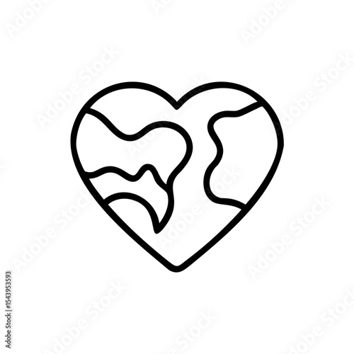Black Line Art Heart Shaped World Map Eco Friendly Environment Symbol earth globe