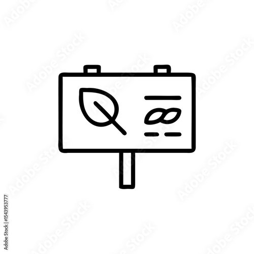 Black Line Drawing Eco Friendly Signboard Leaf Symbol Environmental Icon Graphic Design Element