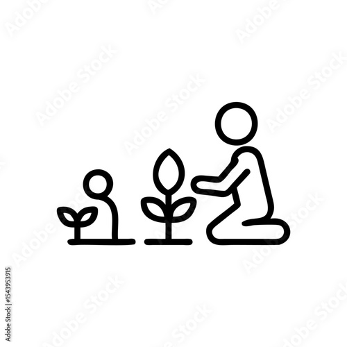 Person Kneeling Planting Three Growing Plants Stages of Growth Eco Friendly Environment