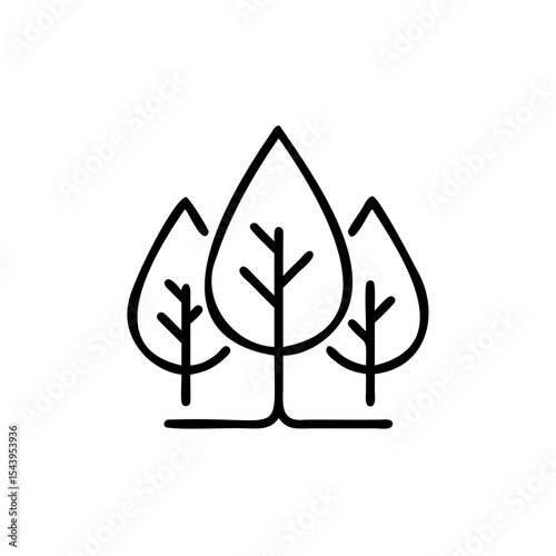 Three stylized trees minimalist line art eco friendly nature symbol illustration graphic design