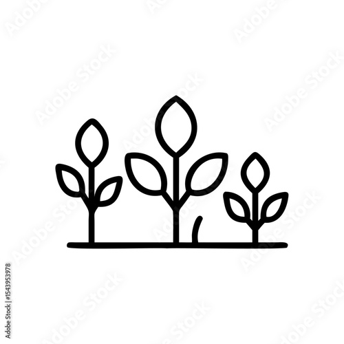 Three stylized plants growing stages line art illustration eco friendly environment growth development concept