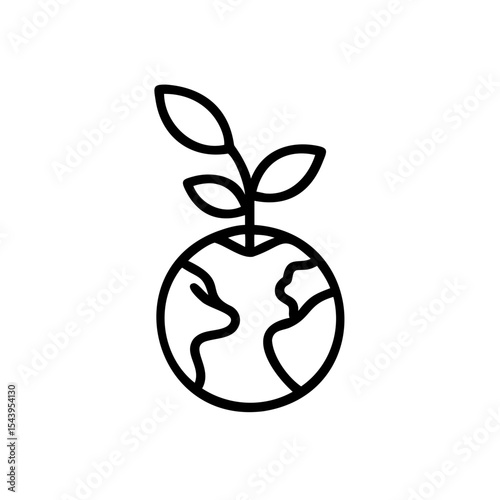 Black Line Drawing Plant Sprouting From Earth Globe Eco Friendly Environment Concept Illustration