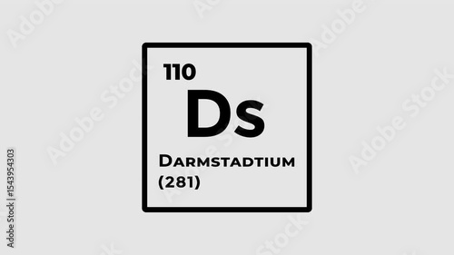 Darmstadtium, chemical element of the periodic table graphic animation. Alpha channel. Transparent background motion design. 4K resolution