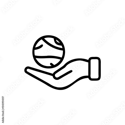 Hand Holding Planet Earth Line Art Icon Eco Friendly Environment Global Sustainability Concept