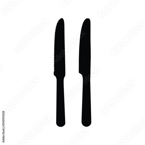 Silhouette of a serrated and smooth butter knife black and white vector illustration simple minimalist cutlery kitchen utensil dinnerware