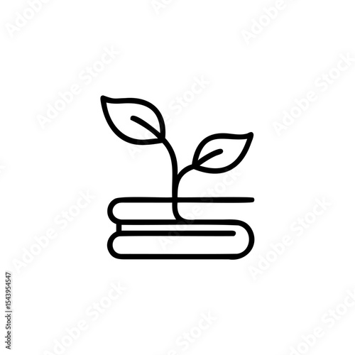 Black Line Drawing Plant Sprouting From Stack Books Eco Friendly Concept Illustration