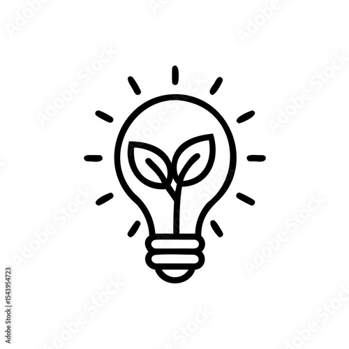 Lightbulb Icon Green Leaves Eco Energy Idea Symbol Black Outline Illustration vector