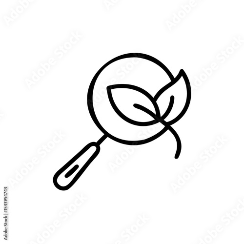 Magnifying Glass Eco Leaves Line Art Illustration Black White Simple Design Environmentally Friendly Concept Graphic