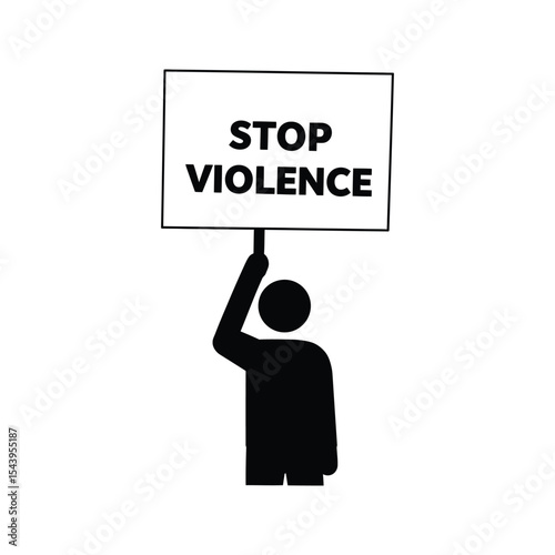 Stop Violence Protest Sign Icon AntiViolence Demonstration Peace Activism Symbol Black and White Illustration