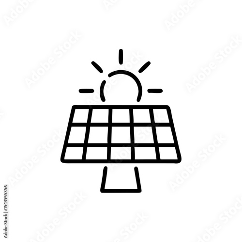 Black Line Drawing Solar Panel Icon Sun Energy Renewable Environment Eco Friendly Power Alternative Source