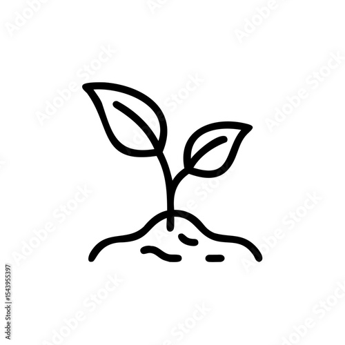 Black Line Drawing Young Plant Sprouting From Soil Eco Friendly Environment Growth Concept