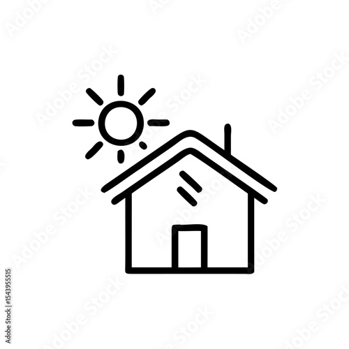 Simple Line Drawing House Icon Sunny Day Eco Friendly Home Energy Efficient Design