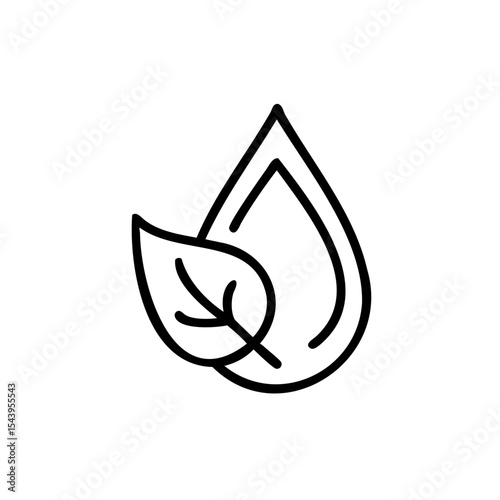 Black Outline Water Drop Eco Leaf Icon Sustainable Environment Symbol Nature Graphic Design Element