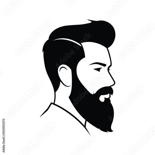Stylish Man Profile Vector Illustration Black and White Beard Hairstyle Side View